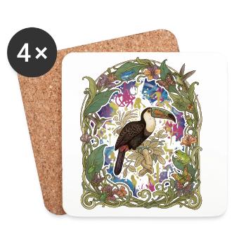 Tropischer Toucan im Blumengarten - Untersetzer (4er-Set) - Weiß - Vorne