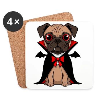 Cute Pug Vampire Halloween Cartoon Funny - Coasters (set of 4) - white - Front
