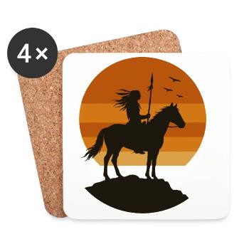 Sonnenuntergang Reiter Silhouette - Untersetzer (4er-Set) - Weiß - Vorne