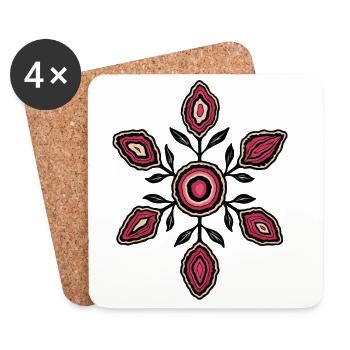 Rosenblüten Mandala Muster - Untersetzer (4er-Set) - Weiß - Vorne