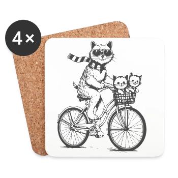 Vélo chat avec panier - Dessous de verre (lot de 4) - blanc - Devant