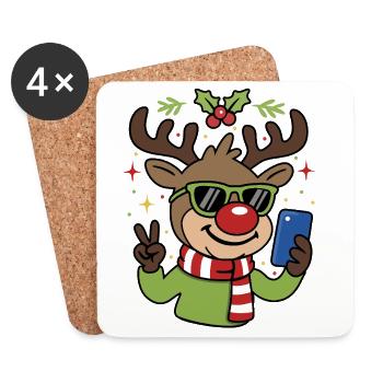 Weihnachts-Selfie Rentier mit Brille - Untersetzer (4er-Set) - Weiß - Vorne