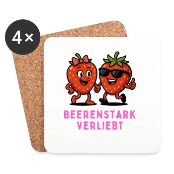 Berry Strong In Love Cartoon Strawberries Motif - Coasters (set of 4) - white - Front