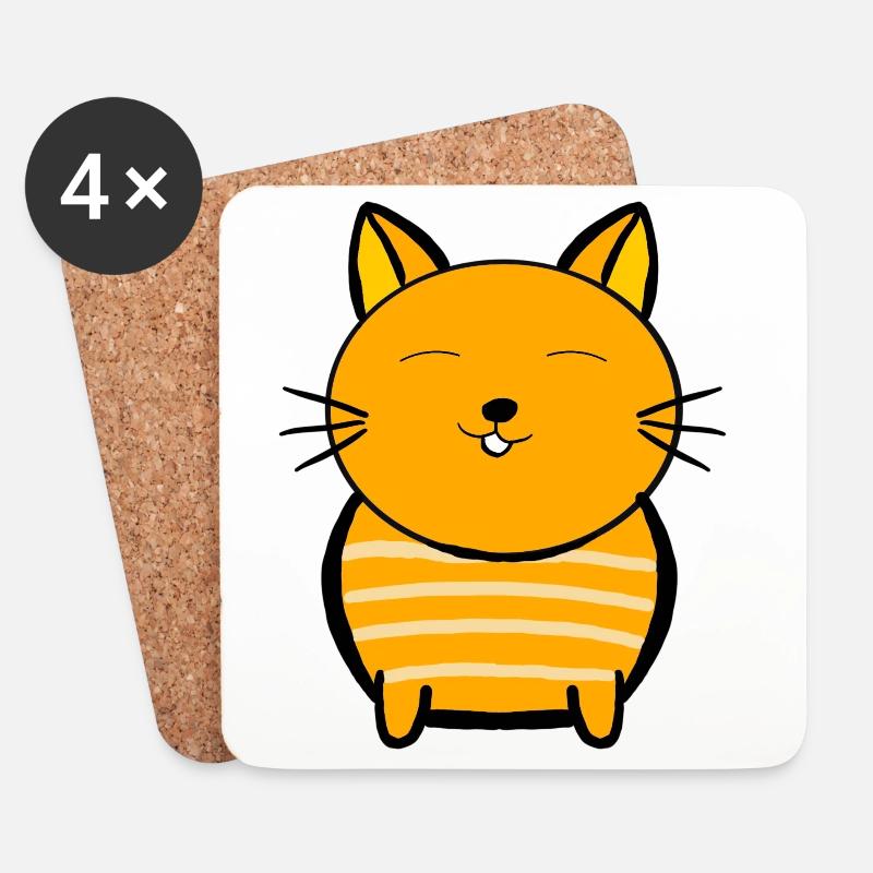 Fröhliche orange Katze mit Streifen - Untersetzer (4er-Set) - Weiß