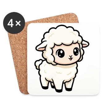 Niedliche kawaii Lamm Karikatur - Untersetzer (4er-Set) - Weiß - Vorne