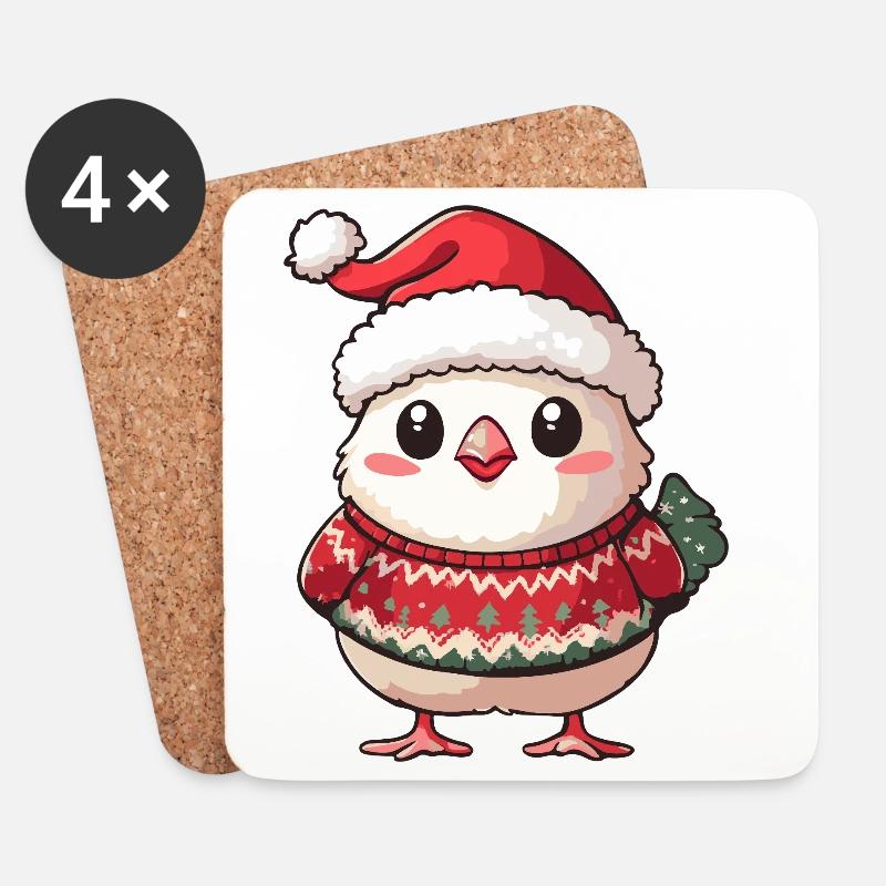 Huhn Weihnachten - Untersetzer (4er-Set) - Weiß