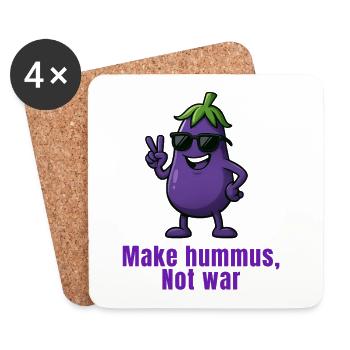 Hummus - Aubergine Cartoon Karikatur  - Untersetzer (4er-Set) - Weiß - Vorne