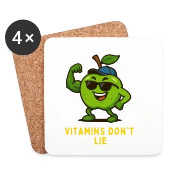 Vitamine Lügen Nicht Fitness Apfel Karikatur  - Untersetzer (4er-Set) - Weiß - Vorne