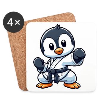 Cute Penguin Karate Cartoon Martial Arts Art - Coasters (set of 4) - white - Front