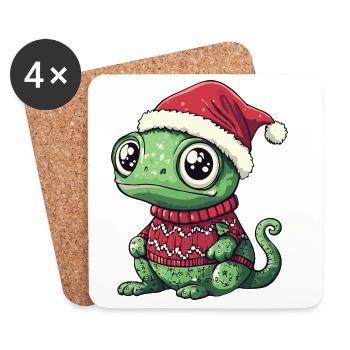 Chameleon Weihnachten - Untersetzer (4er-Set) - Weiß - Vorne