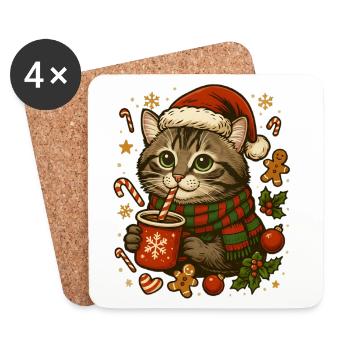 Katze an Weihnachten - Untersetzer (4er-Set) - Weiß - Vorne