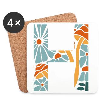Buchstabe h groovige Blumen Geschenkidee - Untersetzer (4er-Set) - Weiß - Vorne