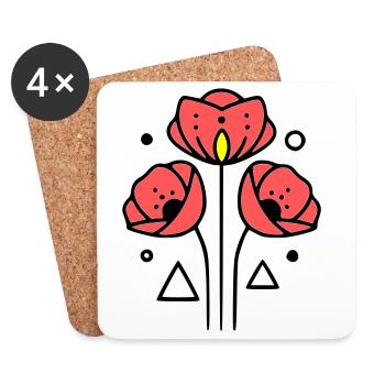 mohnblume-mohnblumen-minimalistisch-line-art-2 - Untersetzer (4er-Set) - Weiß - Vorne
