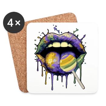 Bunte Pop-Art Lippen & Lolli - Untersetzer (4er-Set) - Weiß - Vorne