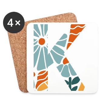 Buchstabe k groovige Blumen Geschenkidee - Untersetzer (4er-Set) - Weiß - Vorne