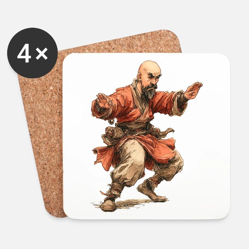 Kungfu Mönch - Untersetzer (4er-Set) - Weiß