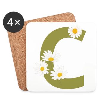 Buchstabe c grüne Gänseblümchen - Untersetzer (4er-Set) - Weiß - Vorne