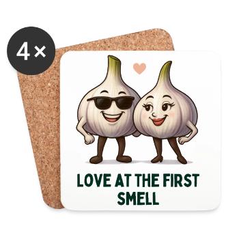 Knoblauch paar Liebe beim ersten Duft karikatur  - Untersetzer (4er-Set) - Weiß - Vorne