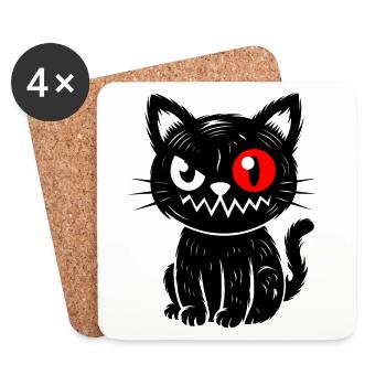 Schwarze Katze mit rotem Auge sitzend  - Untersetzer (4er-Set) - Weiß - Vorne