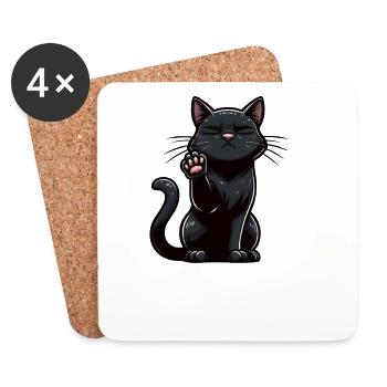 Parler à la patte Chat Chats Chat Noir - Dessous de verre (lot de 4) - blanc - Devant