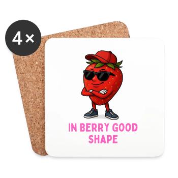 Fraise en bonne forme avec lunettes de soleil - Dessous de verre (lot de 4) - blanc - Devant