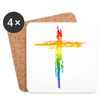 Regenbogen Kreuz  - Untersetzer (4er-Set) - Weiß - Vorne