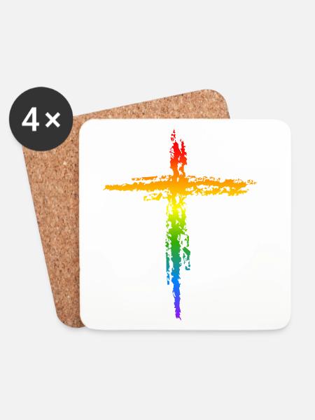 Regenbogen Kreuz - Untersetzer (4er-Set) - Weiß