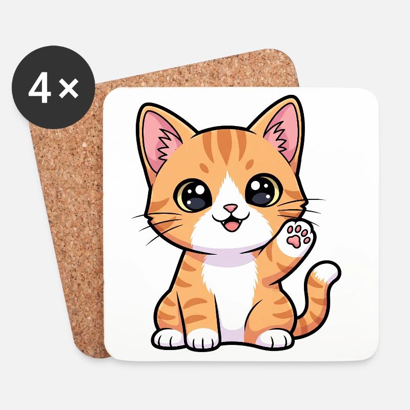 Sunny Paws Ginger Kitten - Untersetzer (4er-Set) - Weiß