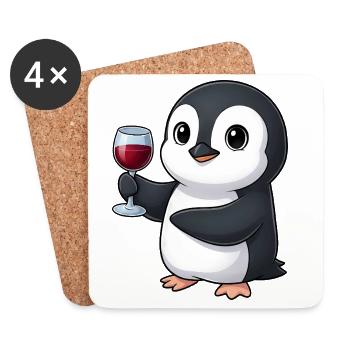 Dessin animé mignon amoureux du vin de vin Pingouin - Dessous de verre (lot de 4) - blanc - Devant