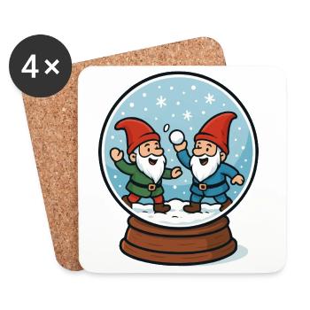 Zwerge in einer Schneekugel - Untersetzer (4er-Set) - Weiß - Vorne