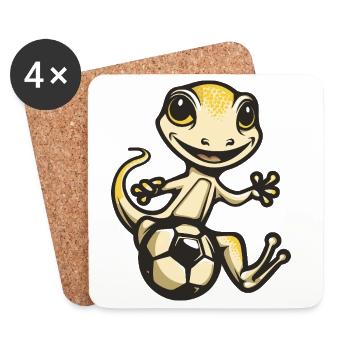 Gecko donne des coups de pied au football - Dessous de verre (lot de 4) - blanc - Devant