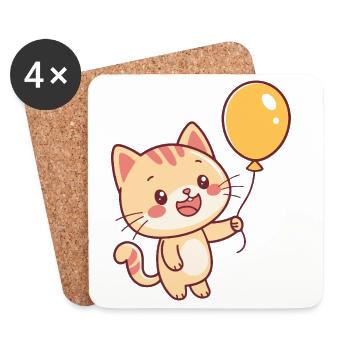 Chat Ballon Jaune Joyeux - Dessous de verre (lot de 4) - blanc - Devant