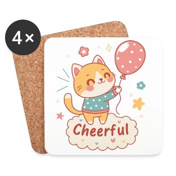 Festive Balloon Cat - Coasters (set of 4) - white - Front