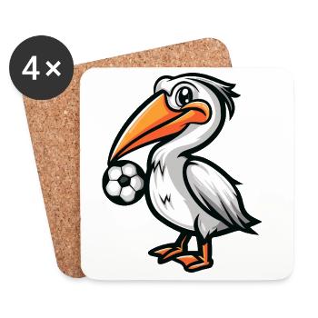 Pelikan mit Ball Cartoon-Motiv - Untersetzer (4er-Set) - Weiß - Vorne