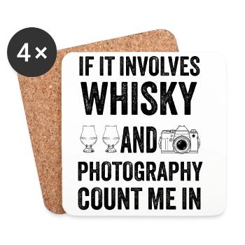 Whisky & Fotografie – lustiges Hobbydesign - Untersetzer (4er-Set) - Weiß - Vorne