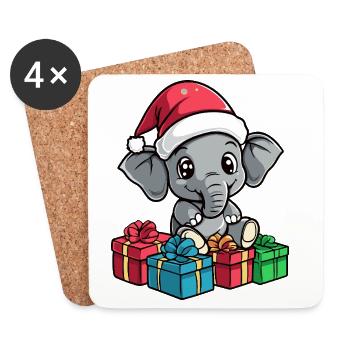 Cadeaux de Noël pour éléphants - Dessous de verre (lot de 4) - blanc - Devant