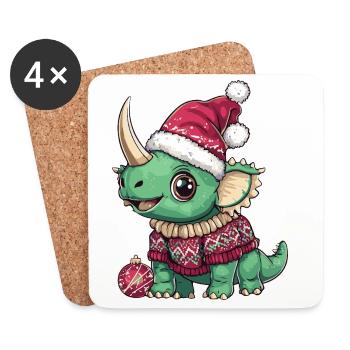 Dinosaure tricératops de Noël - Dessous de verre (lot de 4) - blanc - Devant