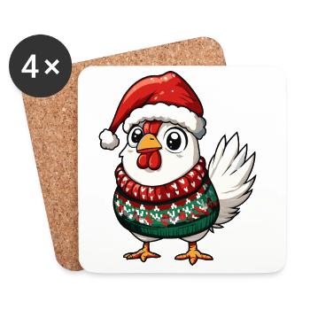 Rooster Christmas Xmas - Coasters (set of 4) - white - Front