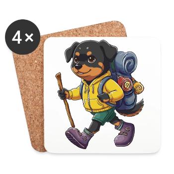 Rottweiler Hund, Wandern, Camping, Abenteuer-Rucksacktourist. - Untersetzer (4er-Set) - Weiß - Vorne