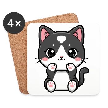 Chat de Kawaii avec des pattes rouges - Dessous de verre (lot de 4) - blanc - Devant