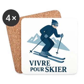 Ski | Skieur | Montagne - Dessous de verre (lot de 4) - blanc - Devant