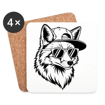 Cooler Fuchs mit Cap und Sonnenbrille - Untersetzer (4er-Set) - Weiß - Vorne