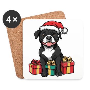 Staffordshire Bull Terrier Chien de Noël - Dessous de verre (lot de 4) - blanc - Devant