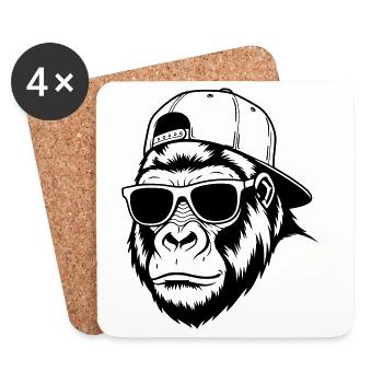 Cool gorilla with cap and sunglasses - Coasters (set of 4) - white - Front