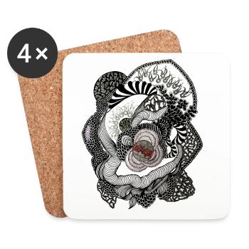 Spirale de Fleurs Noires Blanches - Dessous de verre (lot de 4) - blanc - Devant