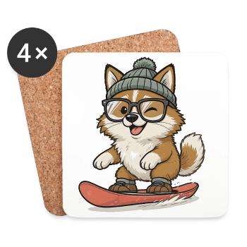 Shiba Inu snowboarding with hat and goggles - Coasters (set of 4) - white - Front