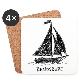 Sailboat Rendsburg – Hand-drawn sketch - Coasters (set of 4) - white - Front