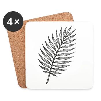 Black Palm Leaf Sketch - Coasters (set of 4) - white - Front