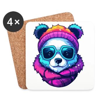 Neon-Regenbogenbär-Straßenstil mit Sonnenbrille - Untersetzer (4er-Set) - Weiß - Vorne