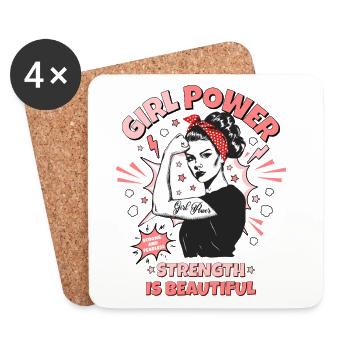 Frau Pop Art Girl Power Frauenpower Mädchen Stark - Untersetzer (4er-Set) - Weiß - Vorne